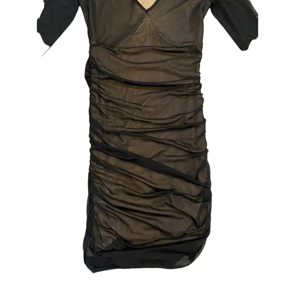 Bp Black Long Sleeve Mesh Mini Dress size XSMALL - 23 - Picture 5 of 11